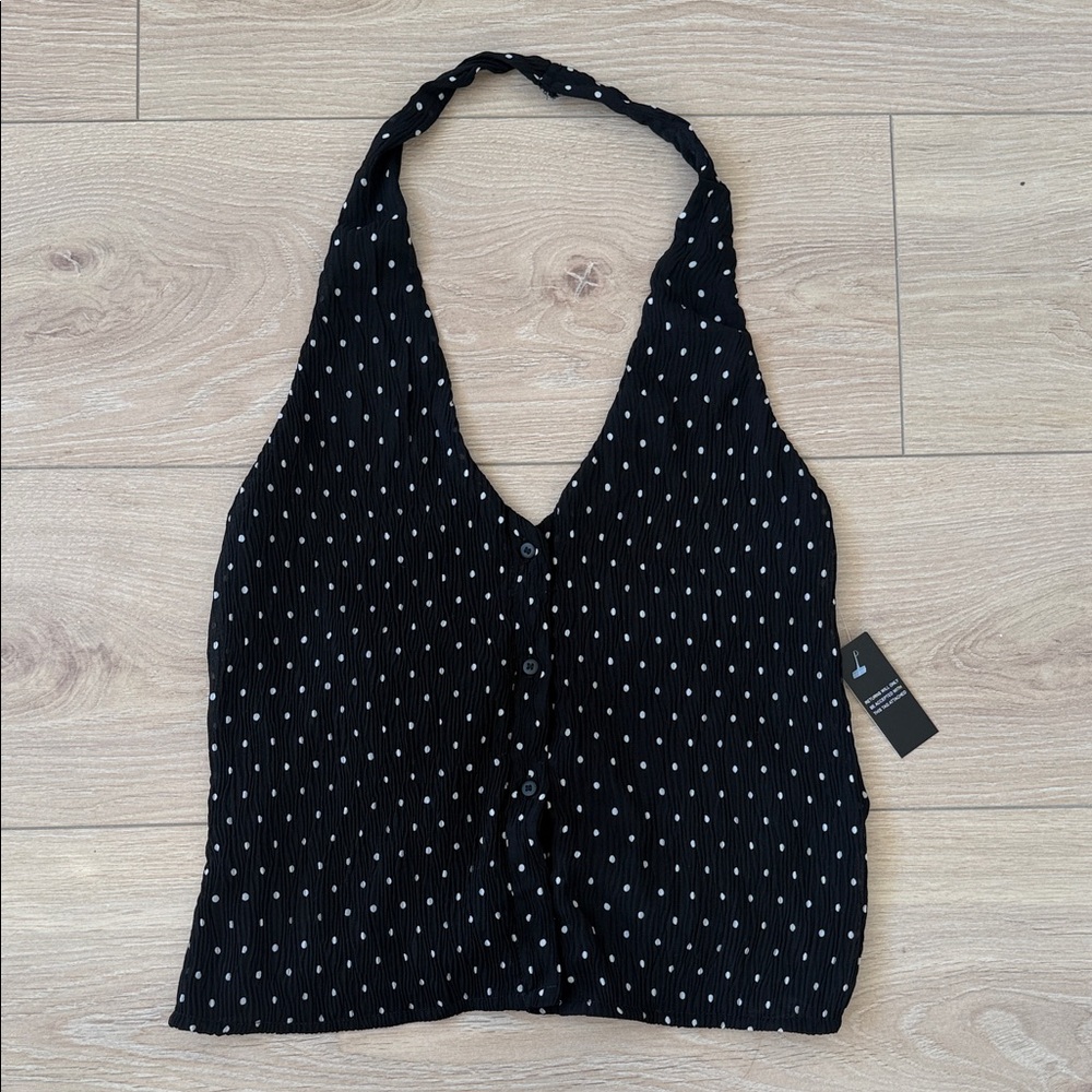 Black and White Lioness Polka Dot Women's Halter Top
